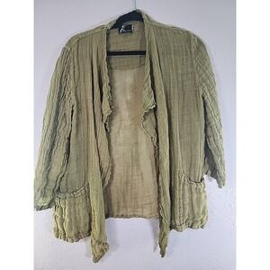 Fenini Sz XL Open‎ Front Linen Crinkle Cardigan NWT Msrp $98 Olive  Green